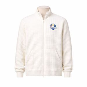 NEW Peter Millar Jacket Women L White Full Zip Flora Knit Jacquard Ryder Cup Top